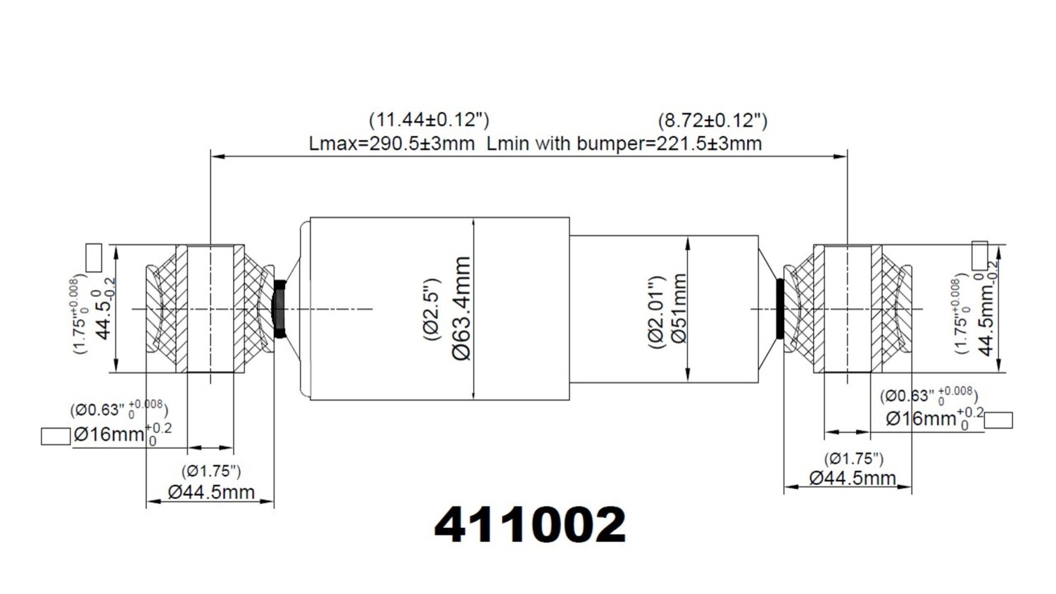 RESCO 411002 technical dimension drawing — Lmax 290.5 mm, Lmin 221.5 mm