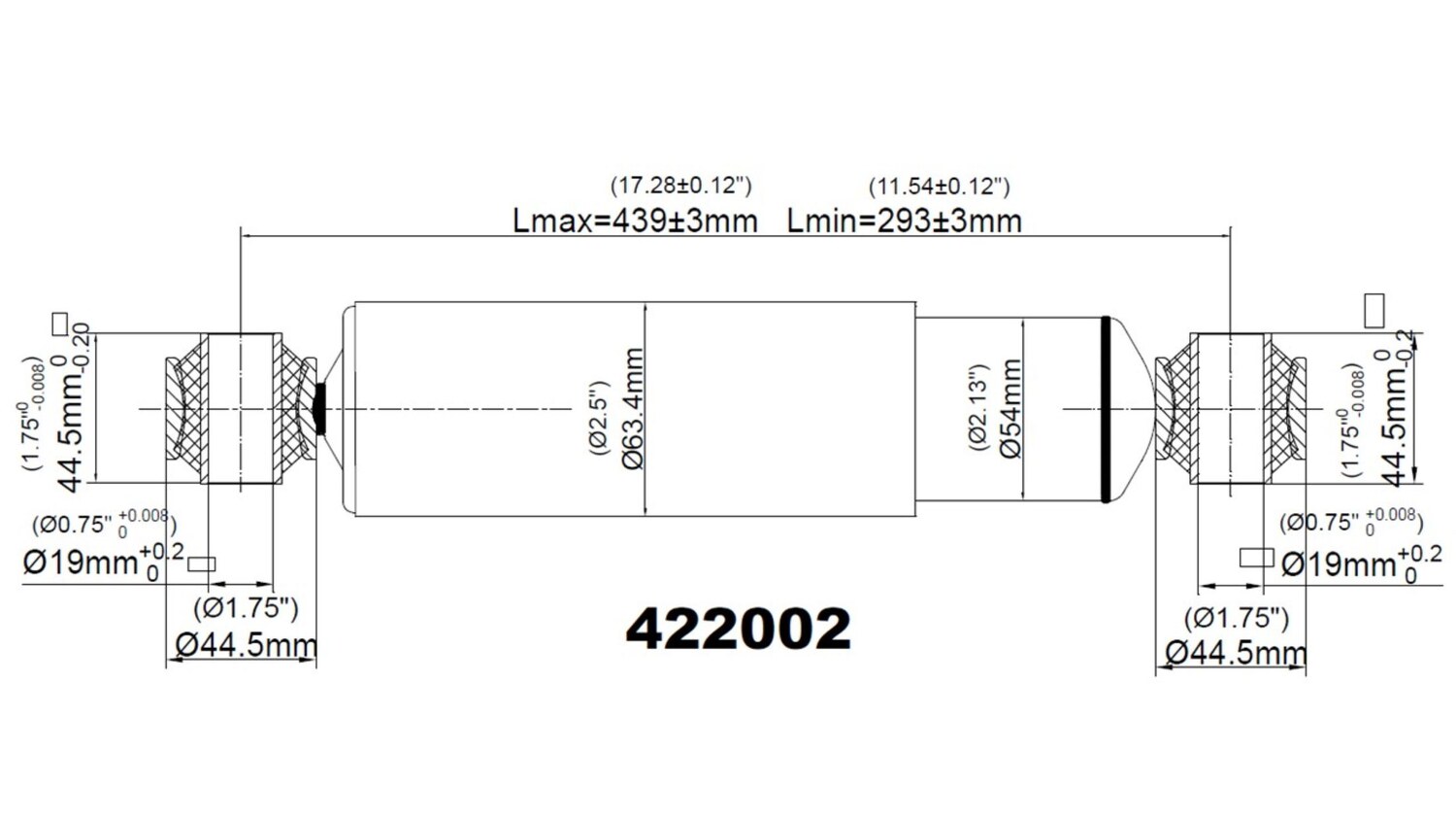 RESCO 422002 technical dimension drawing — Lmax 439 mm, Lmin 293 mm